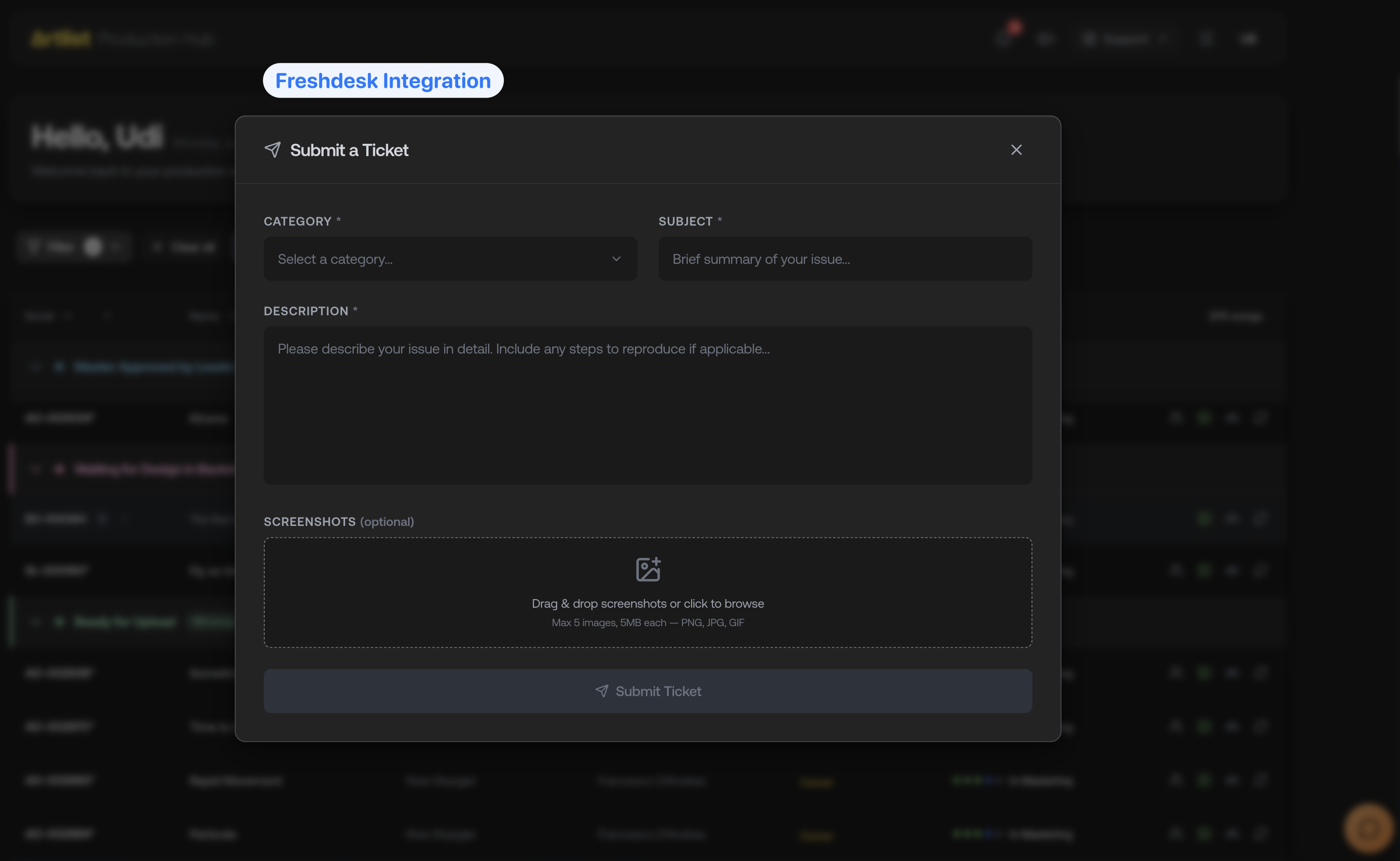 Screen 5: Freshdesk support ticketing